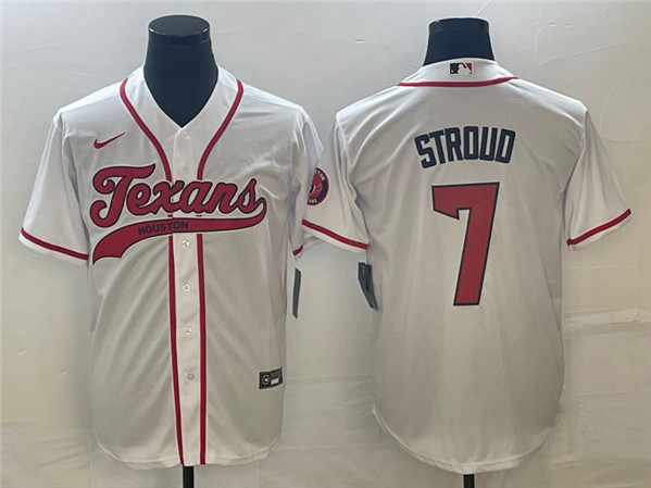 Houston Texans #7 C.J. Stroud White With Patch Cool Base Stitched Baseball Jersey